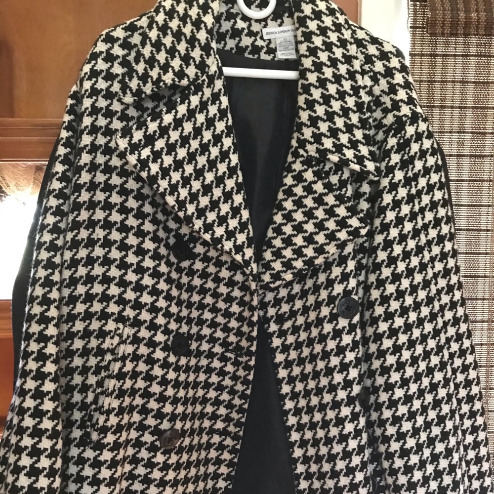 22W Jessica London GUC houndstooth wool peacoat